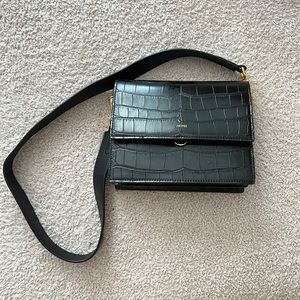 JW PEI Women's Mini Flap Crossbody Black Croc